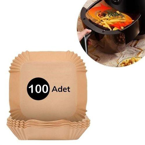 100 Adet Air Fryer Pişirme Kağıdı Tek Kullanımlık  Gıda Yağlı Kağıdı Kare Tabak Model