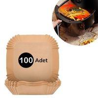 100 Adet Air Fryer Pişirme Kağıdı Tek Kullanımlık  Gıda Yağlı Kağıdı Kare Tabak Model