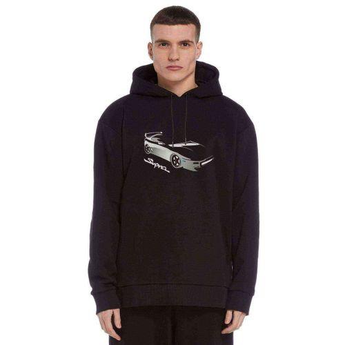Supra Baskılı Siyah Erkek Kapşonlu Sweatshirt