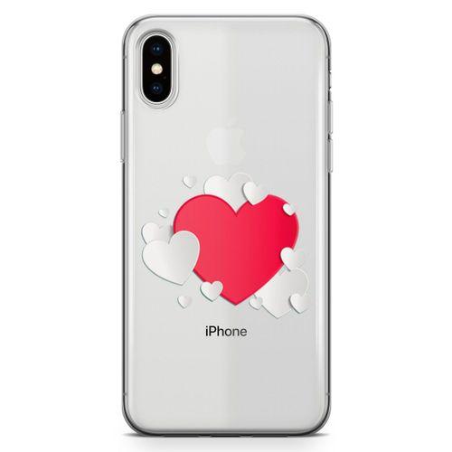 Apple iPhone XS Kılıf Üç Boyutlu Kalpler Arka Kapak Koruma Desenli Full Koruyucu