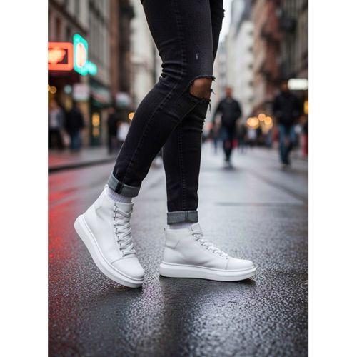 BA0713 Bağcıklı Beyaz Yüksek Taban Erkek Tarz Spor Bot