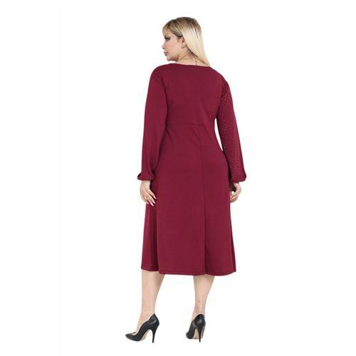 Melsay Butik Bordo Taş Baskılı Kruvaze Yaka Modal Elbise