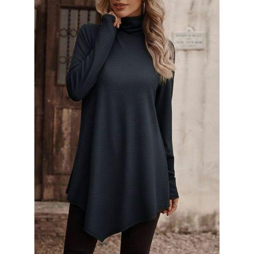 Kadın Uzun Kollu Balıkçı Yaka Asimetrik Kesim Detaylı Antrasit Yün Viskon Bluz