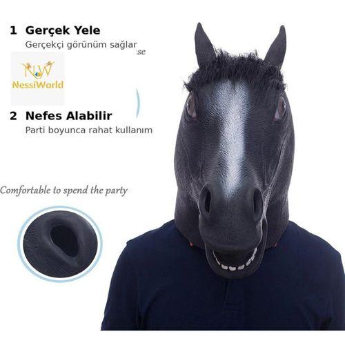 Gerçekçi At Kafası Maskesi Siyah Renk