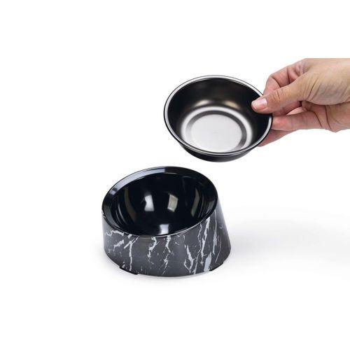 Beeztees DBL Kedi Mama Su Kabı, Paslanmaz Çelik, Siyah Mermer Görünümlü, 14,5x3,3x7,6cm, 160ml