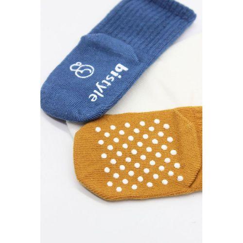 Bistyle Basic Kaymaz Penye Soket Çorap 3'Lü BS10106 İndigo Ekru Hardal