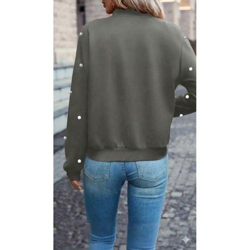 Kadın Uzun Kollu önden Fermuarlı Incili Kısa Modal Ceket