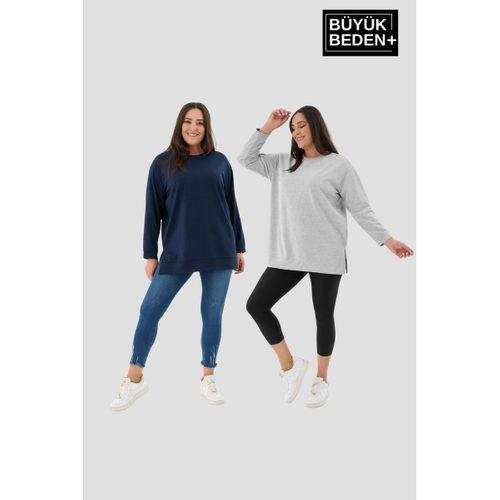Kadın  Büyük Beden 2 li Set ince Sweatshırt Tunik SPR26BTK990+2