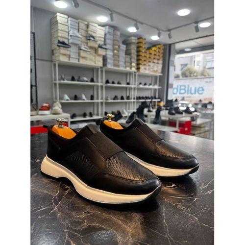 BA0244 İçi Dışı Hakiki Deri Bantlı Rahat Taban Casual Siyah Erkek Ayakkabı