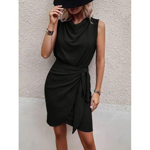 Kadın Sıfır Kollu Degaje Yakalı Yandan Bağlamalı Aerobin Elbise