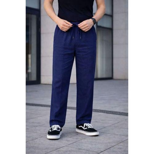 Erkek Keten Cepli Çıma Dikişli Jogger Buggy Pantalon Rahat Kalıp - Lacivert