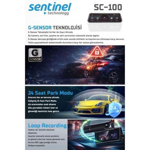 Sentinel SC-100 2K AHD Çift Kameralı Araç İçi Dikiz Aynası Kamera | Wi-Fi, G-Sensor, Gece Görüş, Dokunmatik Ekran