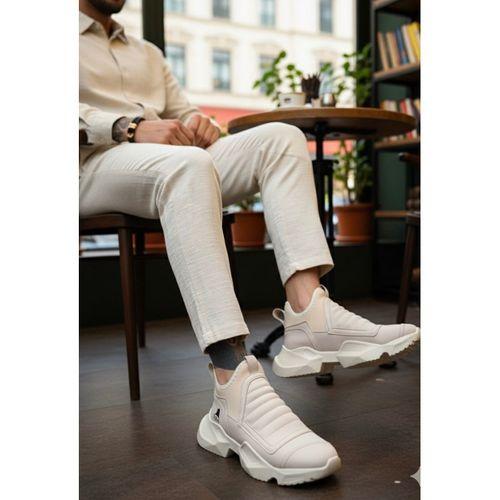 BA0401 Bağcıksız Rahat Yüksek Taban Krem Erkek Spor Yarım Bilek Bot