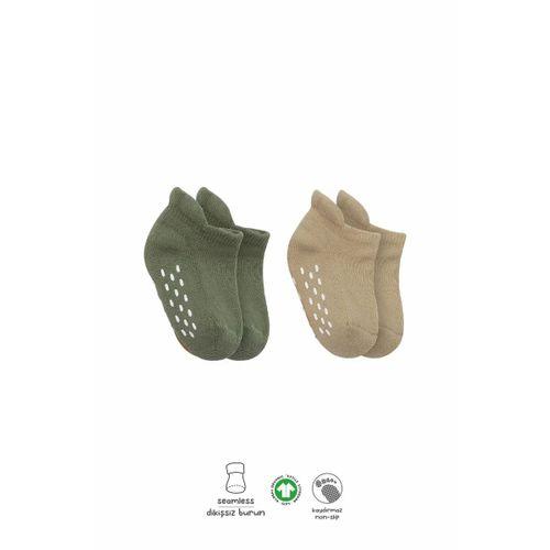 2'li Altı Havlu Sneakers Kaymaz Çorap 20501 Nil Bej