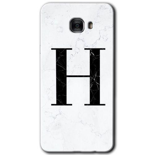 Samsung Galaxy C7 Pro HD Baskılı Kılıf + 9D Tam Ekran Koruyucu - Beyaz Mermer Desenli H Harfi