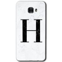 Samsung Galaxy C7 Pro HD Baskılı Kılıf + 9D Tam Ekran Koruyucu - Beyaz Mermer Desenli H Harfi