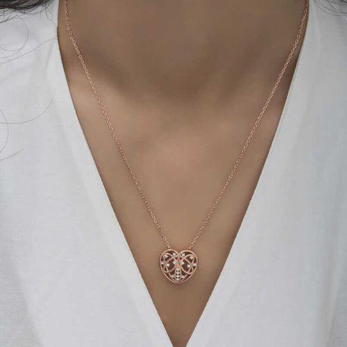 Lucky Life 925 Ayar Gumuss  Rose Bombeli Kalp Lucky Life Lucky Life Kadın Kolye
