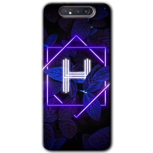 Potkal Hediye Fabrikası Samsung Galaxy A80 Kılıf HD Desen Baskılı Arka Kapak - Dark Neon Yaprak H Harfi