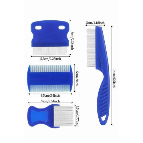 4'lü Bit Pire Tarağı Set Kedi Köpek Evcil Hayvan Tüy Toplayıcı Mavi