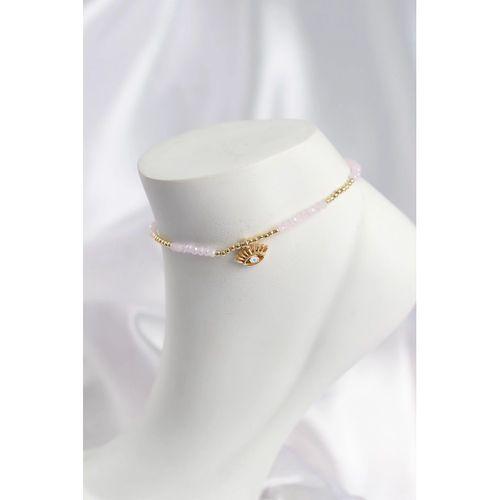 Pembe Renk Boncuklu Nazarlı Göz Figürlü Halhal