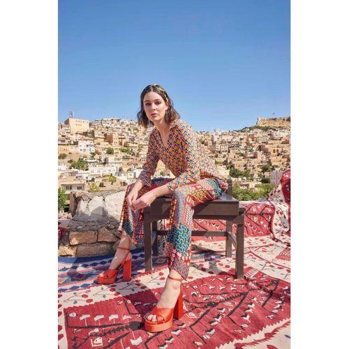 Etnik Desenli Saten Alt Üst Takım