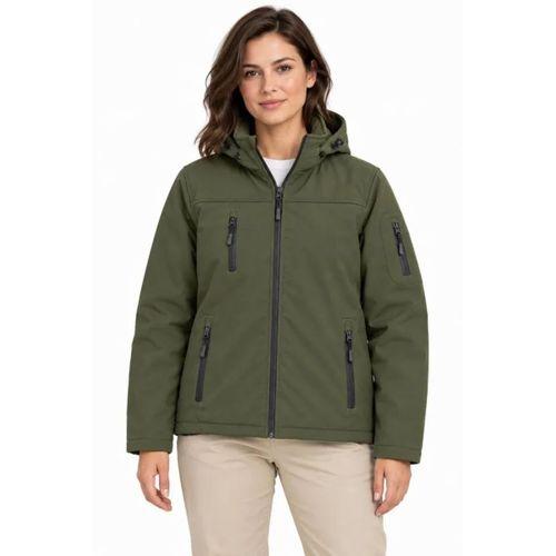 Su Geçirmez Softshell İçi Polar Astarlı Çıkarılabilir Kapüşonlu 4 Cepli Mont Ceket - Haki