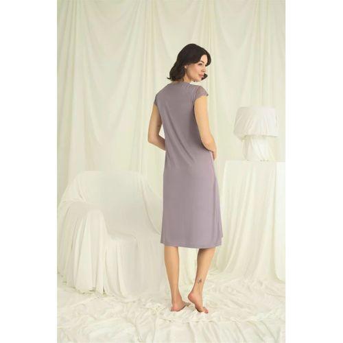 Kolu Omzu Ve Yakası Dantelli Önü Düğmeli Gecelik