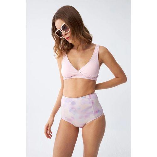 Kadın Pembe Pedli Üst Ve Pastel Desenli Yüksek Bel Bikini Takımı