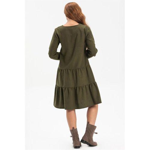 Uzun Kol Güliş Pazen Kısa Sonbahar ve Kışlık Elbise Haki Hk