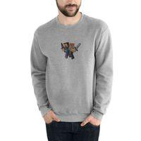 Minecraft Illüstrasyon Baskılı Gri Erkek Sweatshirt