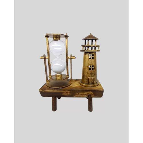 Vintage Kum Saati + Deniz Feneri Modeli – Ahşap Gövdeli Masa Üstü Dekor