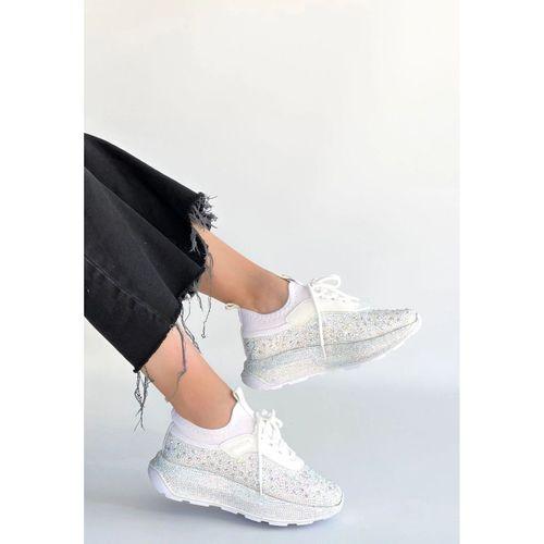 Rimay Beyaz Cilt Boncuk İşlemeli Spor Ayakkabı