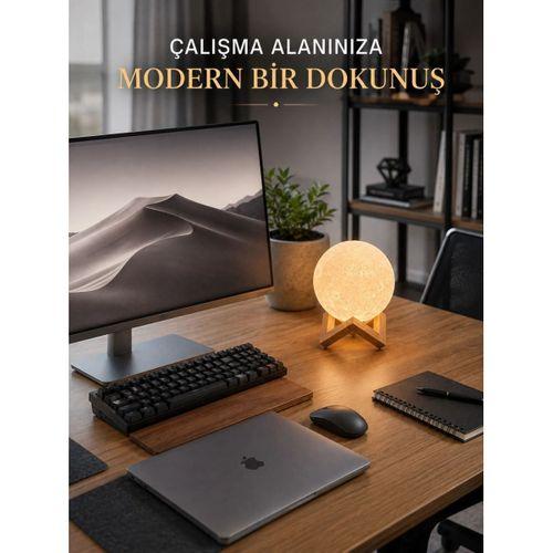 Gerçekçi Ay Dokulu Dekoratif Gece Lambası Usb Şarjlı Ay Işığı