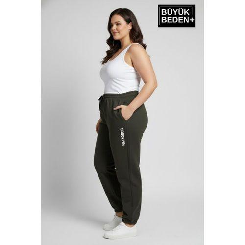 Kadın Büyük Beden BROOKLYN Baskılı Paça Lastikli  Jogger İnce Eşofman Altı  SPR26BEAK951-2