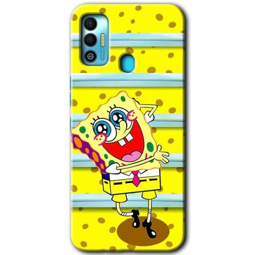 MRCİLETİSİM Tecno Spark 7T Kılıf HD Desen Baskılı Arka Kapak+Temperli Cam - Aşık Sünger Bob