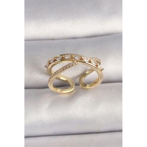 Pirinç Gold Renk Zirkon Taşlı Ayarlanabilir Kadın Yüzük