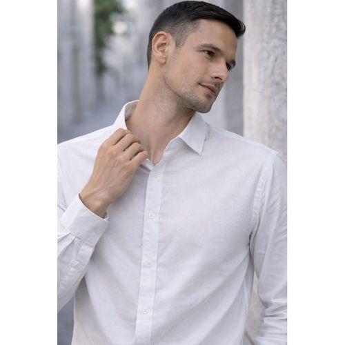 Faulkner Modal Kumaş Yakalı Uzun Kollu Yazlık Erkek Gömlek - Ekru