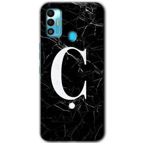 Tecno Spark 7T HD Baskılı Kılıf + 9D Tam Ekran Koruyucu - Siyah Mermer Desenli Ç Harfi