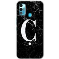 Tecno Spark 7T HD Baskılı Kılıf + 9D Tam Ekran Koruyucu - Siyah Mermer Desenli Ç Harfi