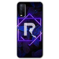 MRCİLETİSİM Vivo Y11s Kılıf HD Desen Baskılı Arka Kapak + Temperli Cam - Dark Neon Yaprak R Harfi