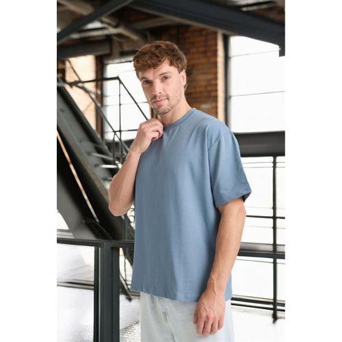 İki İplik Kumaş Pamuklu Bisiklet Yaka Basic Oversize Erkek T-Shirt - Soğuk Mavi