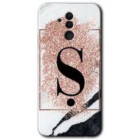 Huawei Mate 20 Lite Kılıf HD Desen Baskılı Arka Kapak - Pembe Mermer Desenli Ş Harfi + Kırılmaz Cam