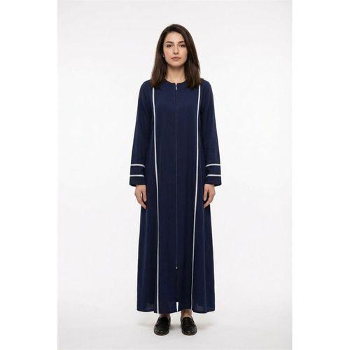 Uzun Kol Gülfem Fermuarlı Yazlık Şile Bezi Ferace Lacivert Lcvt