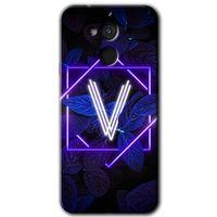 General Mobile GM 8 HD Baskılı Kılıf + 9D Tam Ekran Koruyucu - Dark Neon Yaprak V Harfi