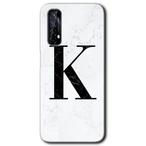 Realme 7 Kılıf HD Desen Baskılı Arka Kapak - Beyaz Mermer Desenli K Harfi