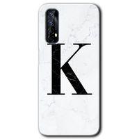 Realme 7 Kılıf HD Desen Baskılı Arka Kapak - Beyaz Mermer Desenli K Harfi