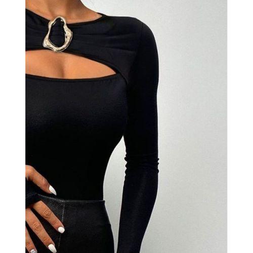 Kadın Uzun Kollu Bisiklet Yaka Göğüs Dekolteli Viskon Bluz