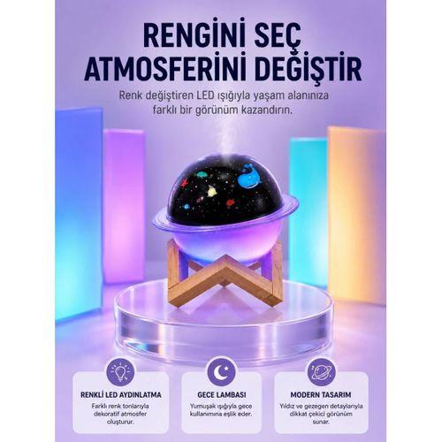 Usb İle Çalışan Projektörlü Aromaterapi Nemlendirici Masaüstü Kullanım İçin Uygun