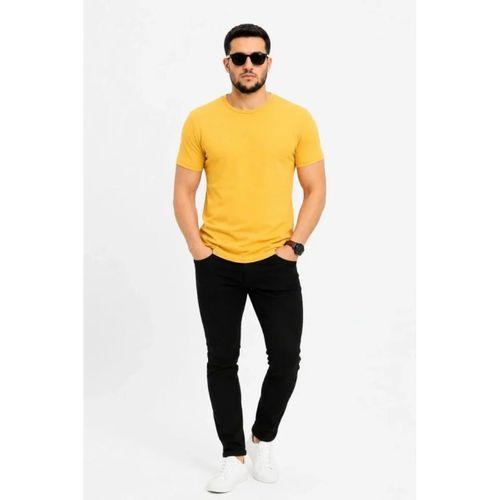 Erkek Basic Tişört Bisiklet Yaka Kısa Kol Günlük Yazlık Slim Fit T-Shirt - Sarı
