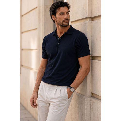 Newman Regular Fit Düğmeli Polo Yaka Viskon Triko Erkek T-Shirt- Lacivert